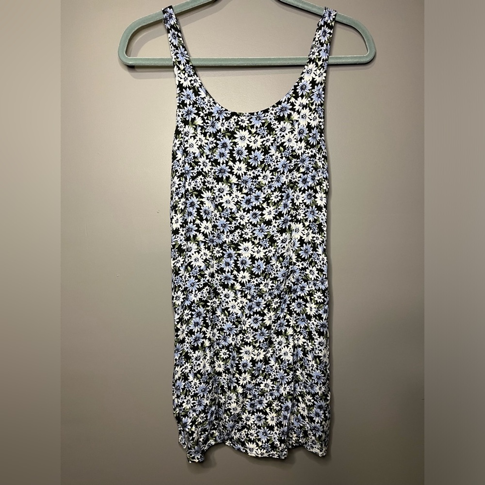 American Eagle Summer Slip Mini Dress Blue Floral Size XS Open Back Shift